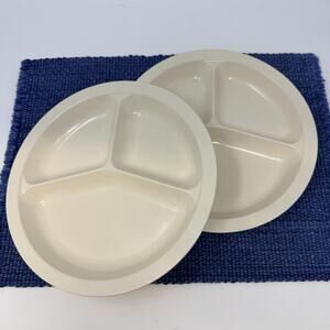 2 Used Vintage Anchor Hocking 9.25" Divided MicroWare Plates Camping Melamine